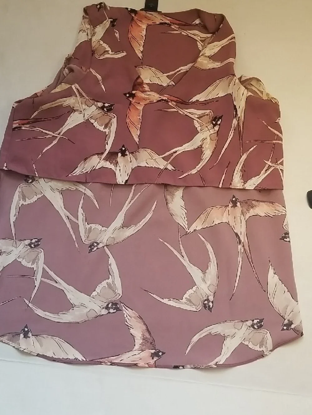 Ann Taylor Mauve Cold-Shoulder Bird-Print Blouse